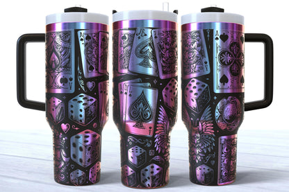 Laser Engraved Casino Playing Cards Dice 40oz Makerflo Tumbler