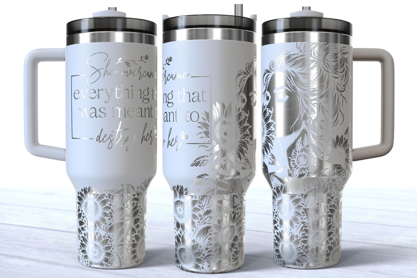 She Overcame Everything That Was Meant To Destroy Her Laser Engraved Affirmation 40oz Stainless Steel Makerflo Tumbler