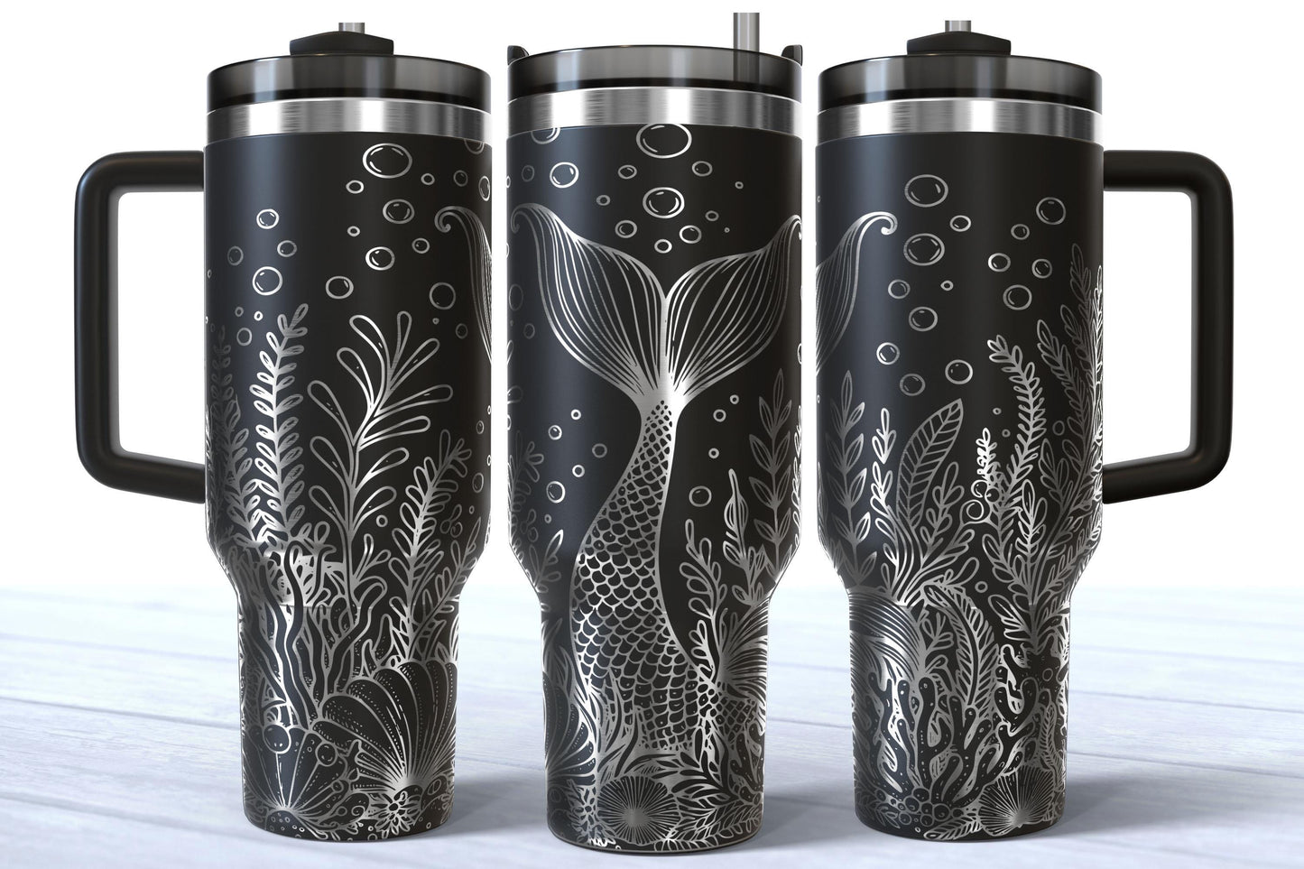 Mermaid Tail Laser Engraved 40oz Makerflo Stainless Steel Tumbler | Ocean Cup
