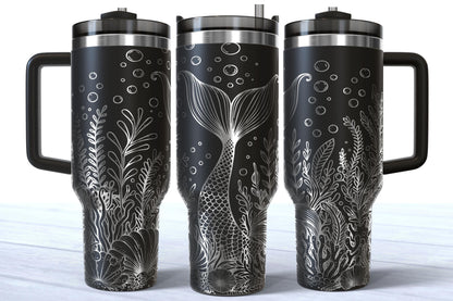 Mermaid Tail Laser Engraved 40oz Makerflo Stainless Steel Tumbler | Ocean Cup