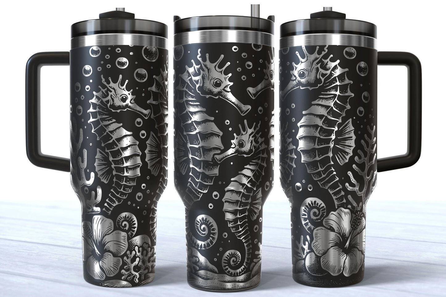 Laser Engraved Seahorse 40oz Stainless Steel Makerflo Tumbler
