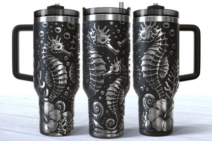 Laser Engraved Seahorse 40oz Stainless Steel Makerflo Tumbler