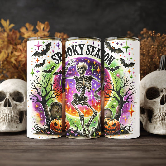 Halloween Sublimated Tumbler – Dancing Skeleton & Jack-O'-Lanterns