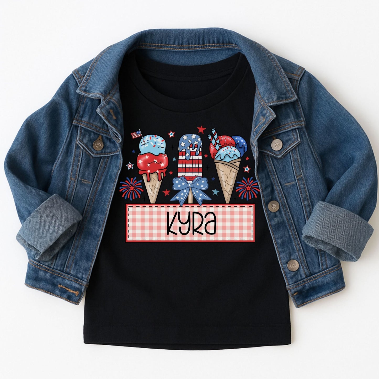 4th of July Ice Cream Cone Kids Tee – Custom Name