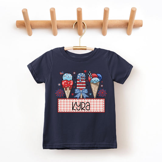 4th of July Ice Cream Cone Kids Tee – Custom Name