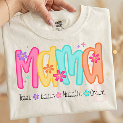 Mama Nana Gigi Mimi Aunt Auntie Custom Kids Names Comfort Colors Tee