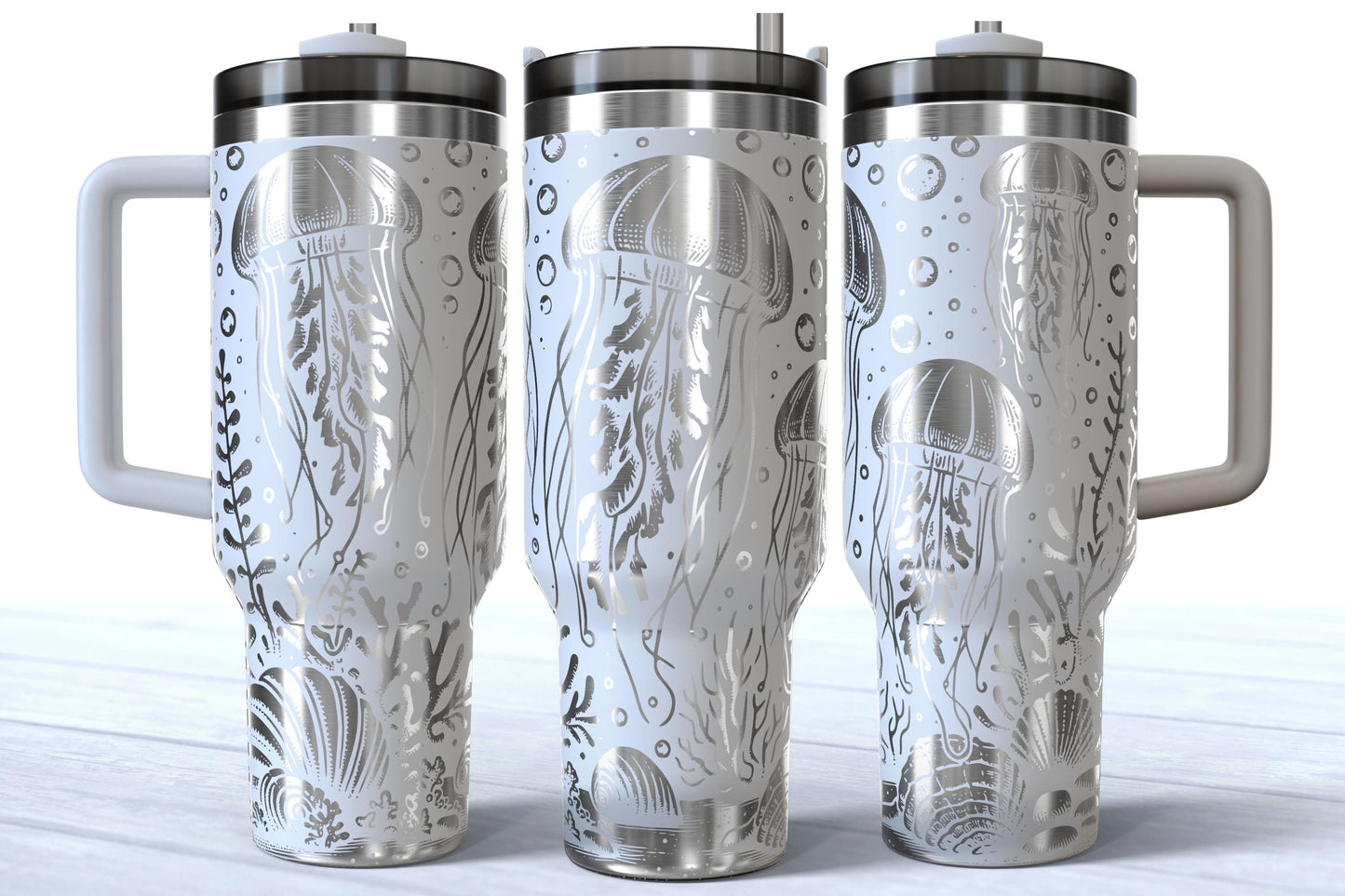 Laser Engraved Jellyfish 40oz Makerflo Tumbler