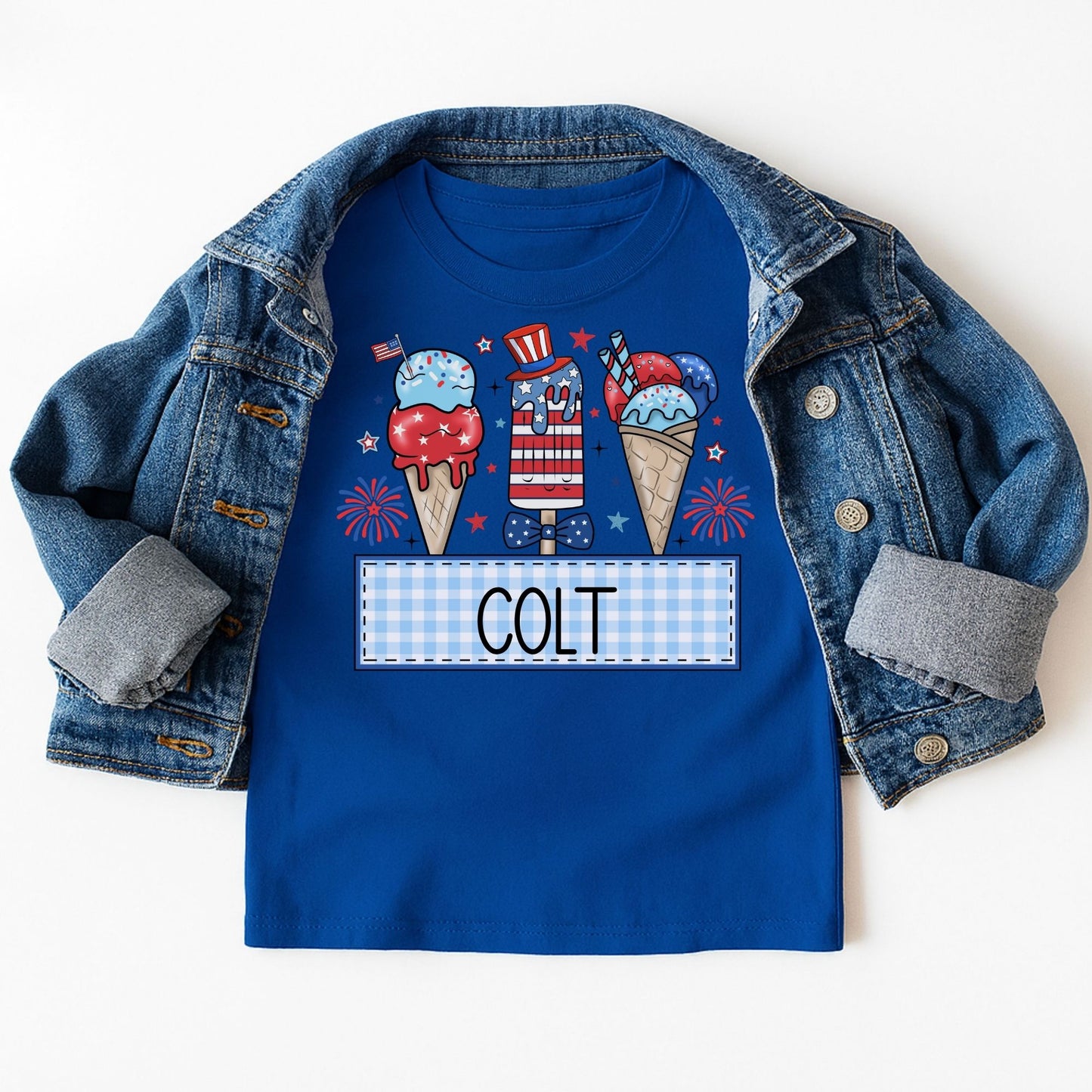 4th of July Ice Cream Cone Kids Tee – Custom Name