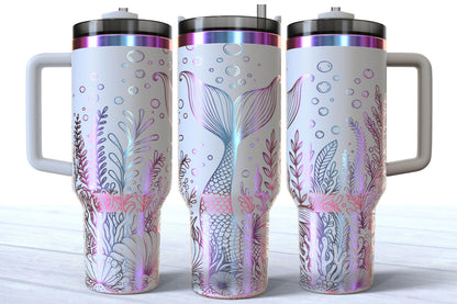 Mermaid Tail Laser Engraved 40oz Makerflo Stainless Steel Tumbler | Ocean Cup