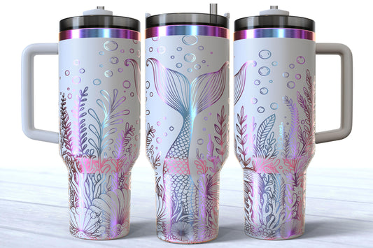 Mermaid Tail Laser Engraved 40oz Makerflo Stainless Steel Tumbler | Ocean Cup