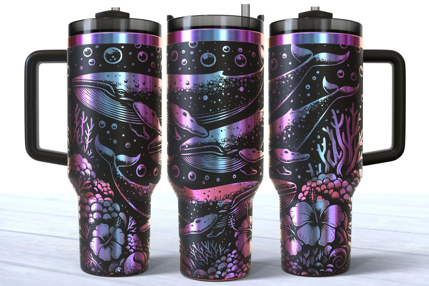Laser Engraved Whale 40oz Makerflo Tumbler