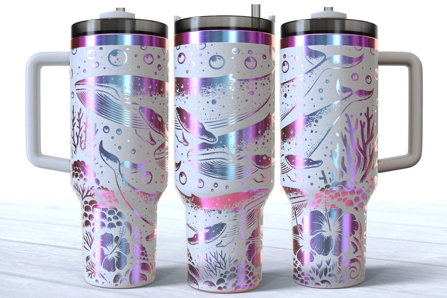 Laser Engraved Whale 40oz Makerflo Tumbler