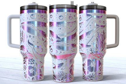 Laser Engraved Whale 40oz Makerflo Tumbler