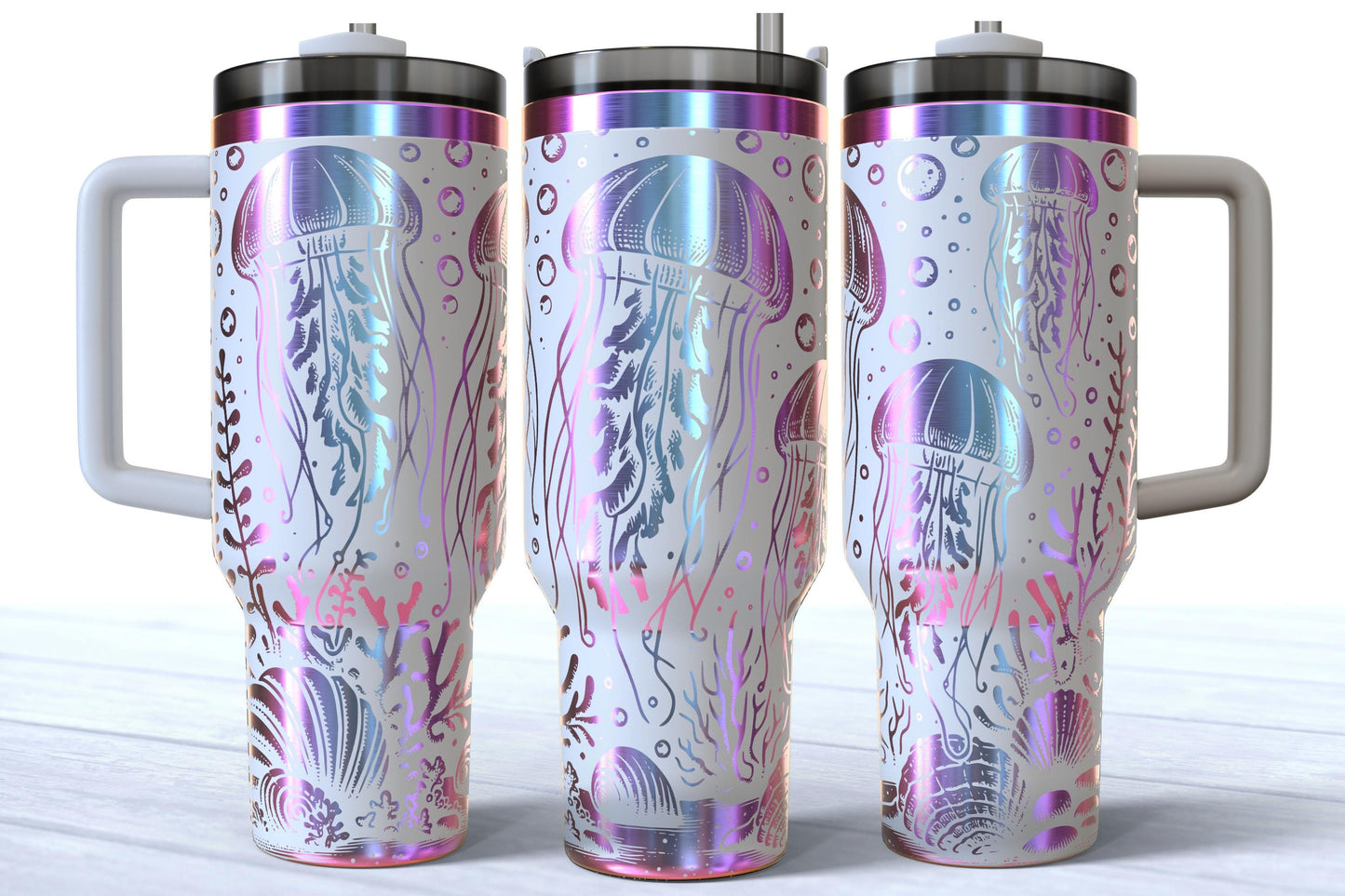 Laser Engraved Jellyfish 40oz Makerflo Tumbler