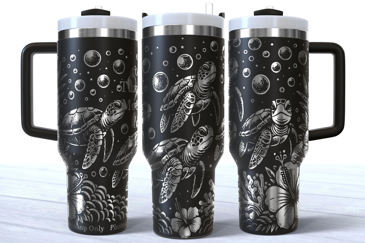 Laser Engraved Sea Turtle Ocean Themed 40oz Makerflo Tumbler