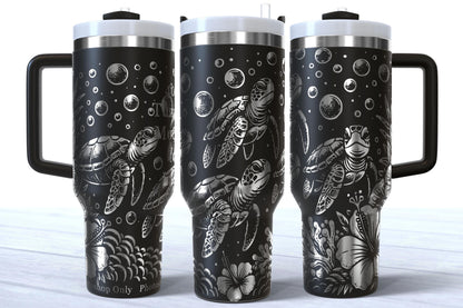 Laser Engraved Sea Turtle Ocean Themed 40oz Makerflo Tumbler