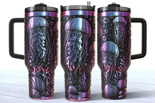 Laser Engraved Jellyfish 40oz Makerflo Tumbler