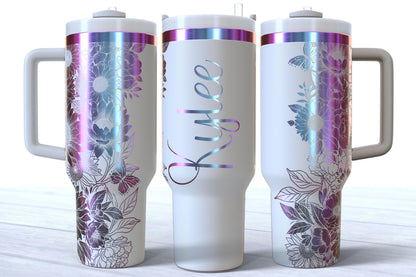 Personalized Floral Engraved 40oz Tumbler, Custom Name Travel Cup