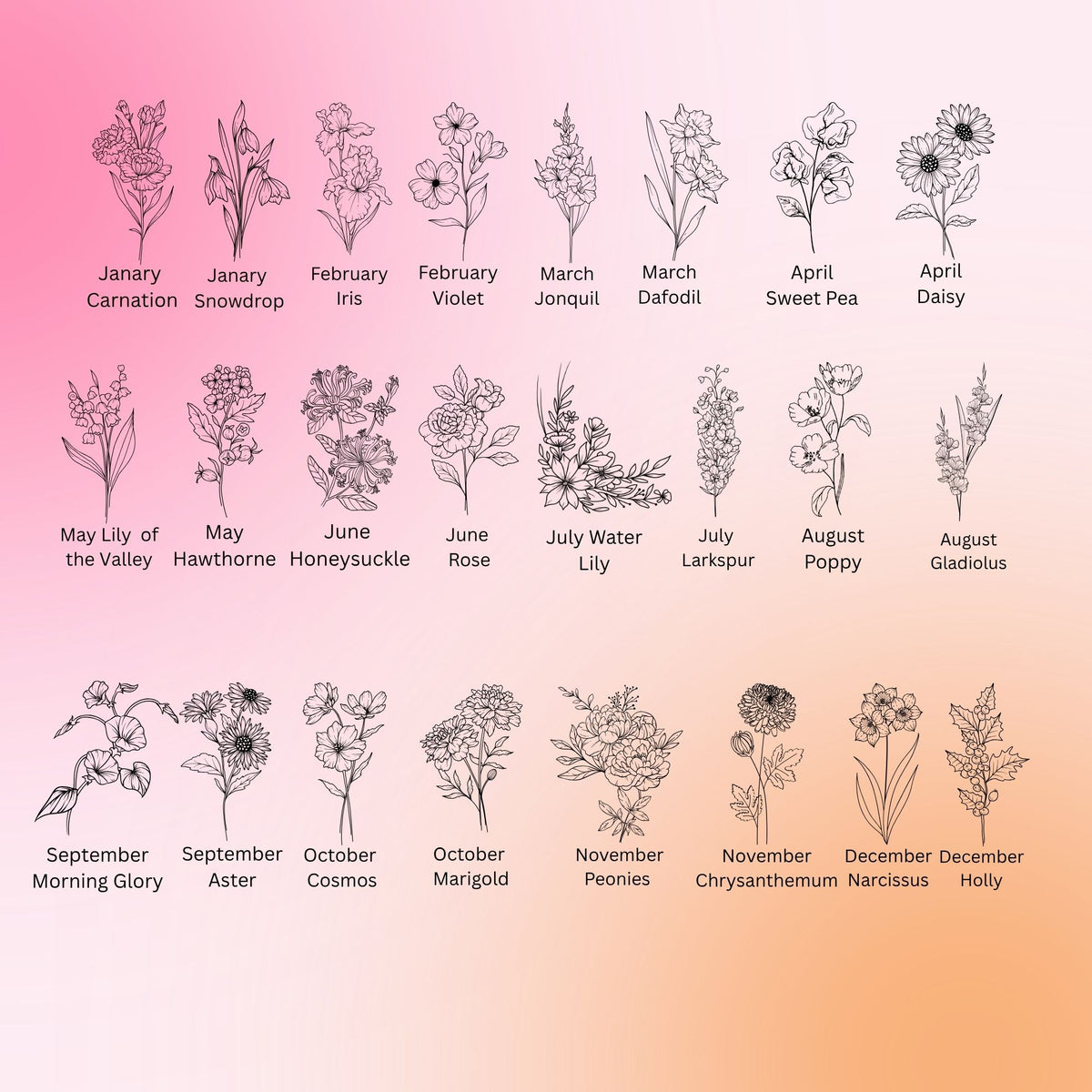 Personalized Birth Flower Journal, Laser Engraved Leatherette Notebook with Flower Meaning