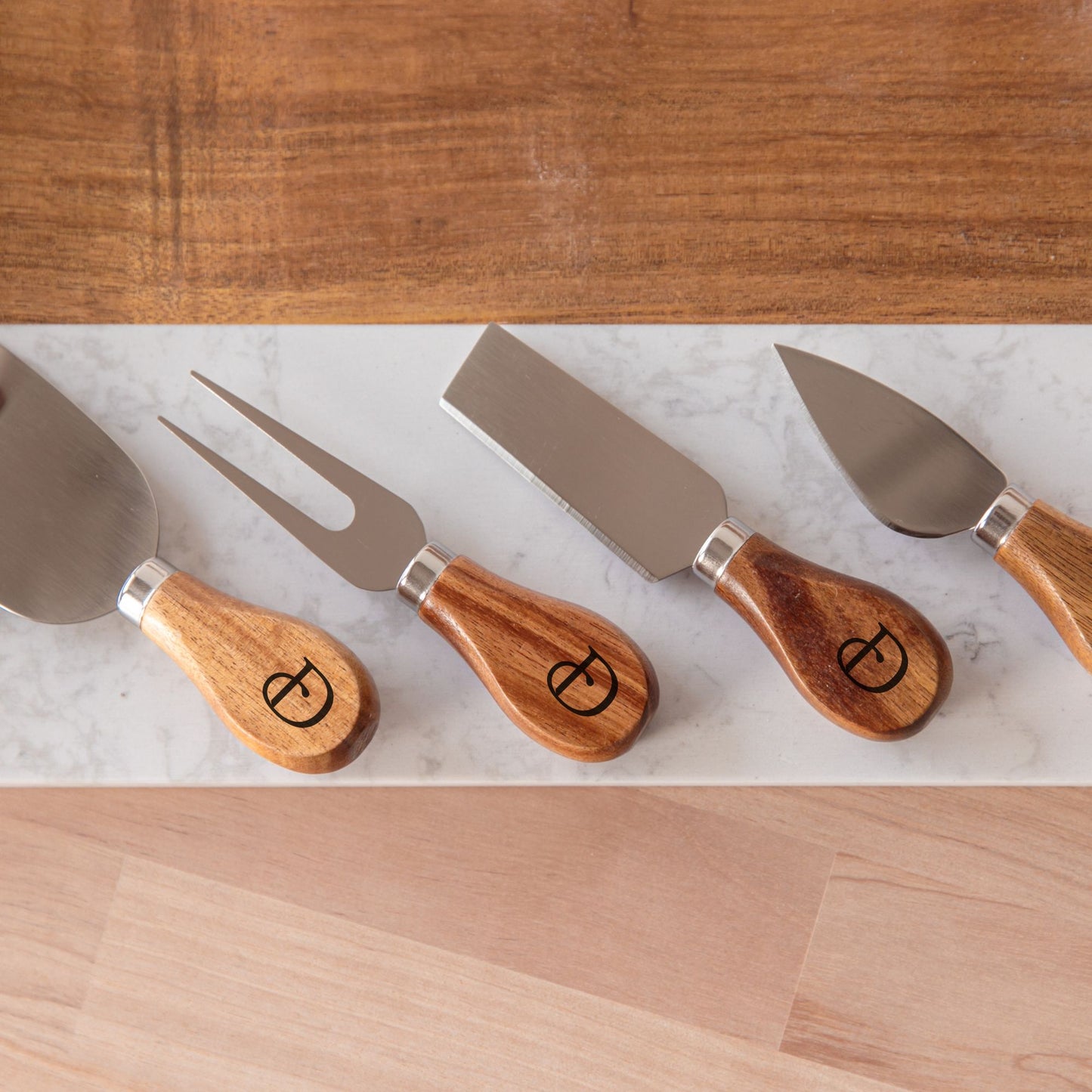 Personalized Marble & Acacia Wood Charcuterie Board Set – 11 Piece