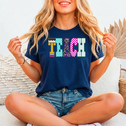Teacher Shirt | TEACH Relaxed Fitted Graphic Tee – Educator Gift | Peanut Bubba Print Shop