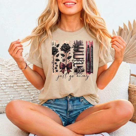 Just Go Away Gothic Book Lover Relaxed Fitted Bella Canvas Graphic T-shirt
