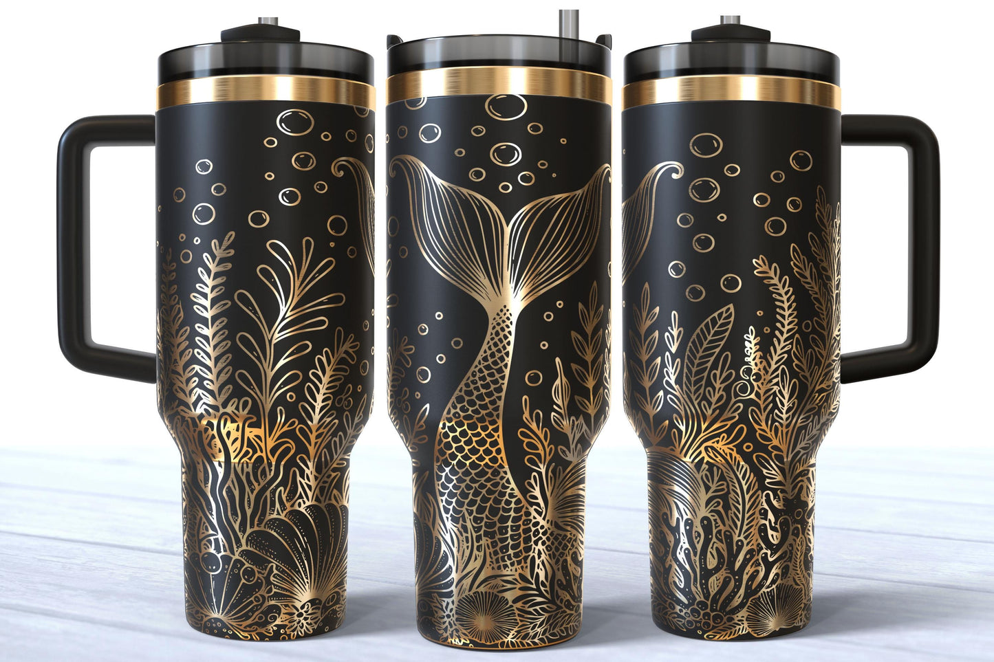Mermaid Tail Laser Engraved 40oz Makerflo Stainless Steel Tumbler | Ocean Cup