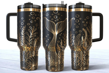 Mermaid Tail Laser Engraved 40oz Makerflo Stainless Steel Tumbler | Ocean Cup