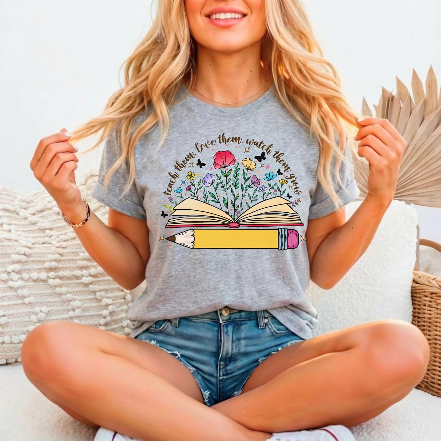 Teacher Relaxed Fitted T-Shirt, Bella Canvas 3001, Teach Love Grow, Educator Gift