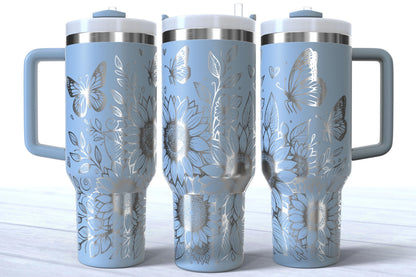 Spring Themed Butterfly Floral Laser Engraved 40oz Hogg/Stainless Steel Depot Tumbler