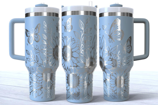 Spring Themed Butterfly Floral Laser Engraved 40oz Hogg/Stainless Steel Depot Tumbler