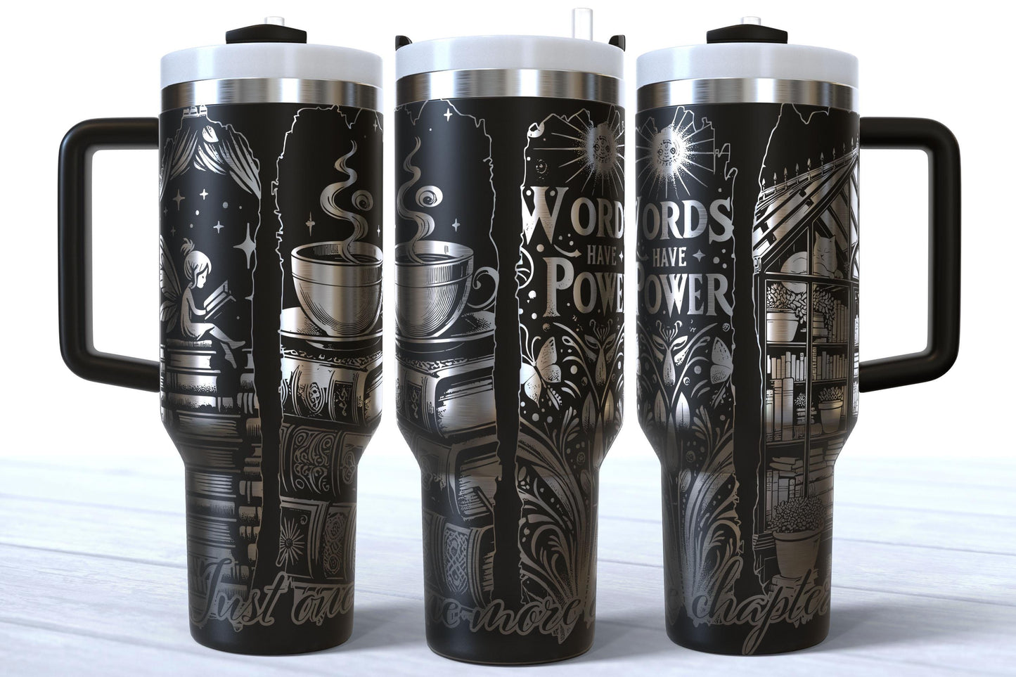 Laser Engraved Book Lover Tumbler | “Words Have Power” | "Just One More Chapter"