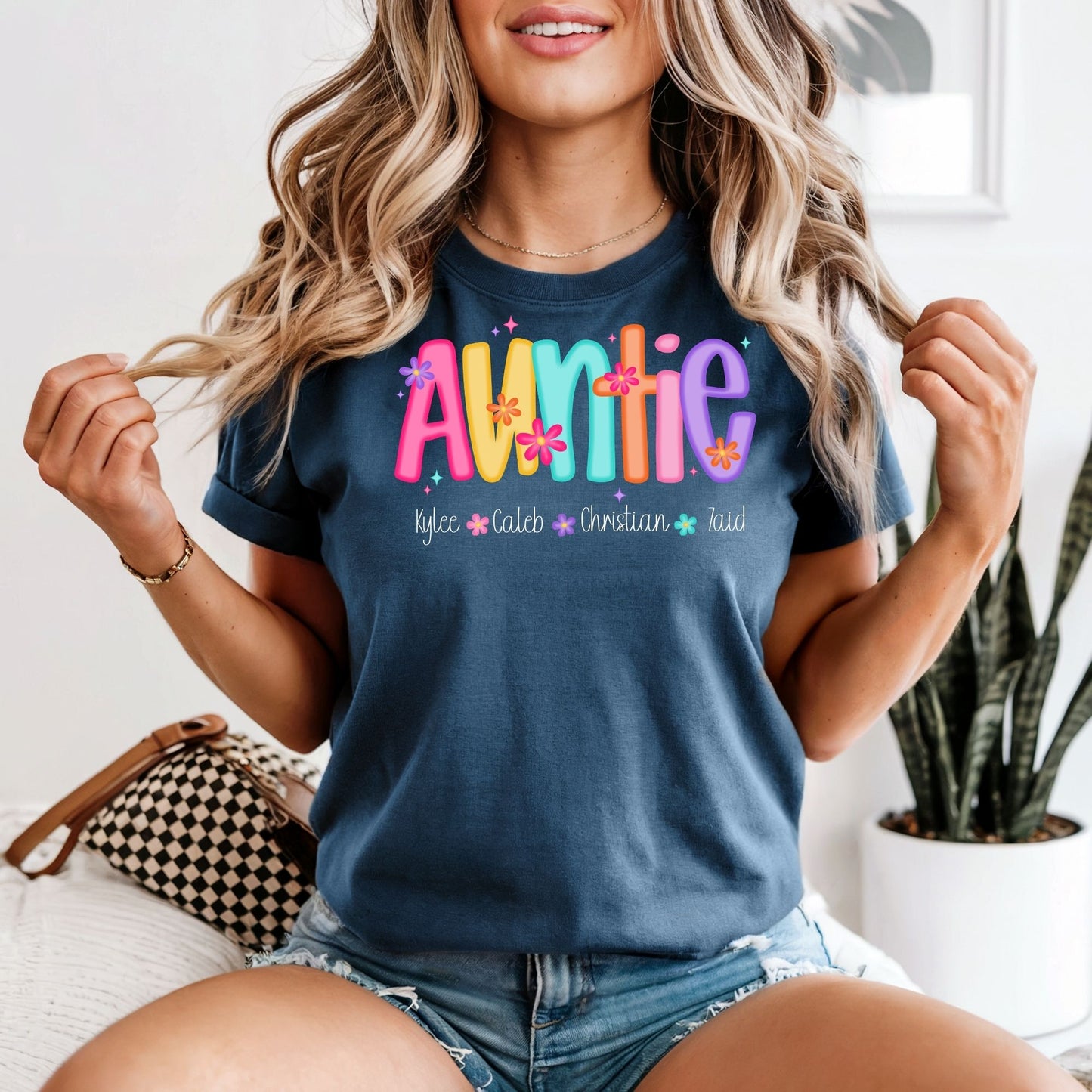 Mama Nana Gigi Mimi Aunt Auntie Custom Kids Names Comfort Colors Tee