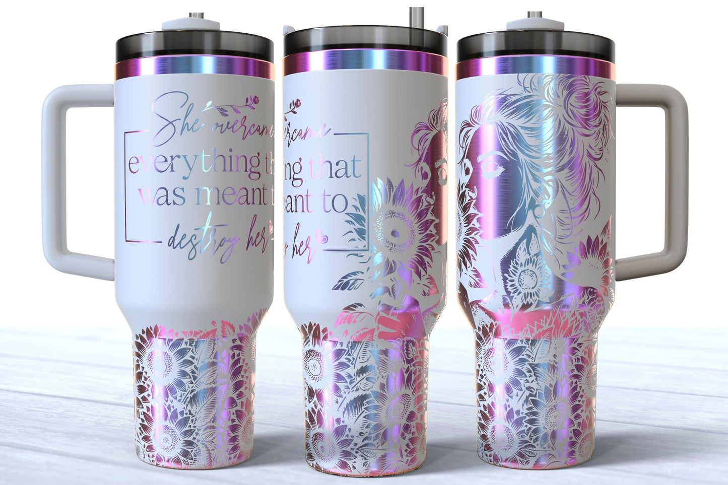 She Overcame Everything That Was Meant To Destroy Her Laser Engraved Affirmation 40oz Stainless Steel Makerflo Tumbler