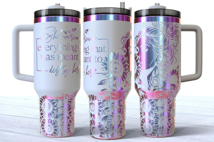 She Overcame Everything That Was Meant To Destroy Her Laser Engraved Affirmation 40oz Stainless Steel Makerflo Tumbler