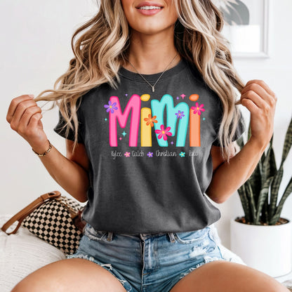 Mama Nana Gigi Mimi Aunt Auntie Custom Kids Names Comfort Colors Tee