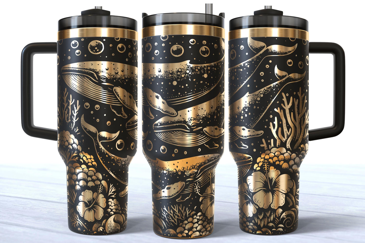 Laser Engraved Whale 40oz Makerflo Tumbler