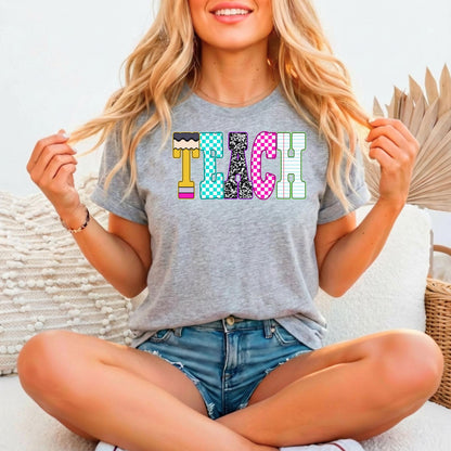 Teacher Shirt | TEACH Relaxed Fitted Graphic Tee – Educator Gift | Peanut Bubba Print Shop
