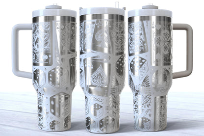 Laser Engraved Casino Playing Cards Dice 40oz Makerflo Tumbler
