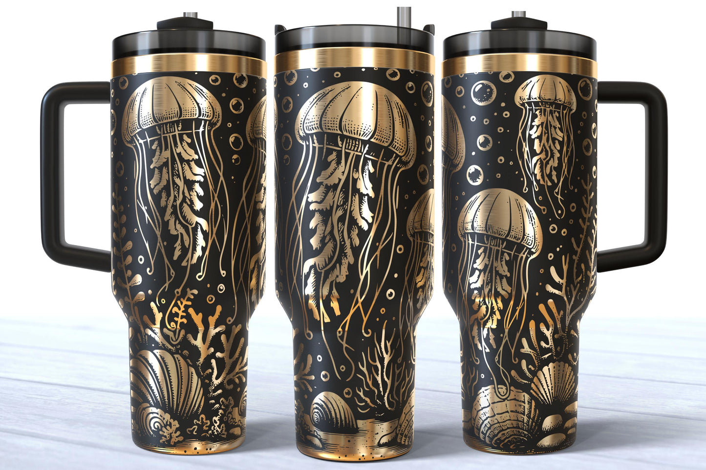 Laser Engraved Jellyfish 40oz Makerflo Tumbler