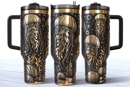 Laser Engraved Jellyfish 40oz Makerflo Tumbler
