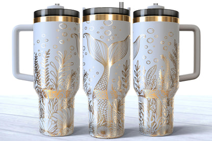 Mermaid Tail Laser Engraved 40oz Makerflo Stainless Steel Tumbler | Ocean Cup