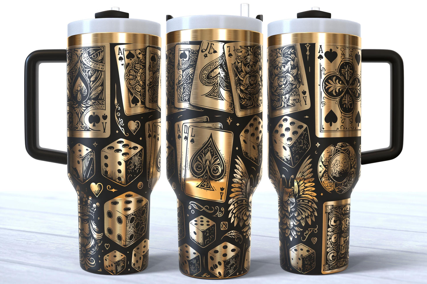 Laser Engraved Casino Playing Cards Dice 40oz Makerflo Tumbler