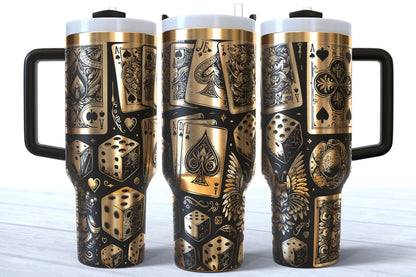 Laser Engraved Casino Playing Cards Dice 40oz Makerflo Tumbler