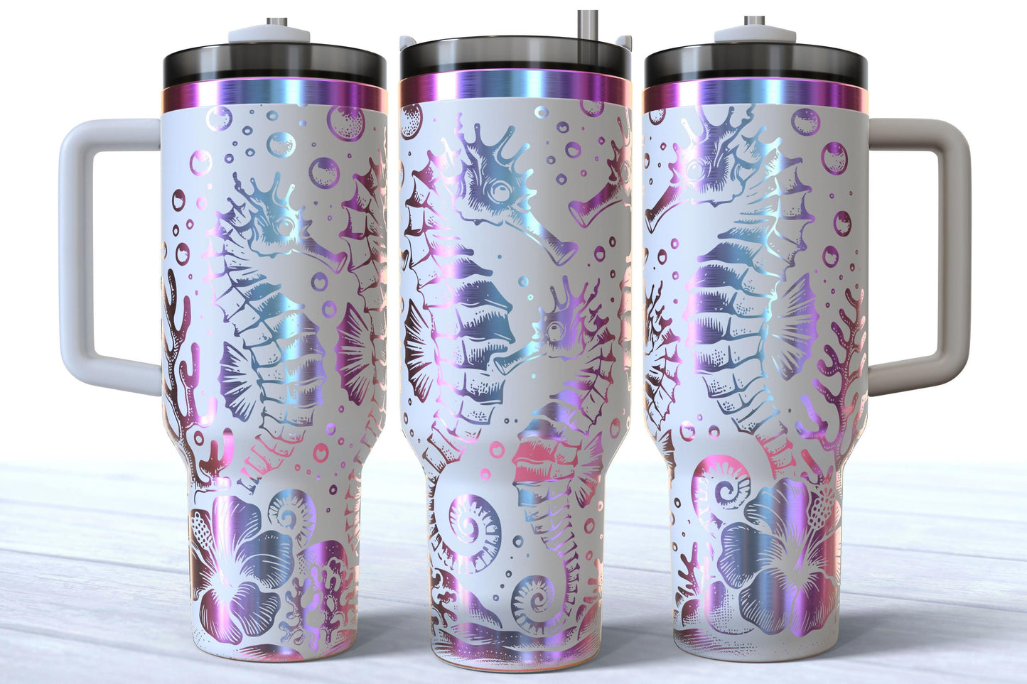 Laser Engraved Seahorse 40oz Stainless Steel Makerflo Tumbler