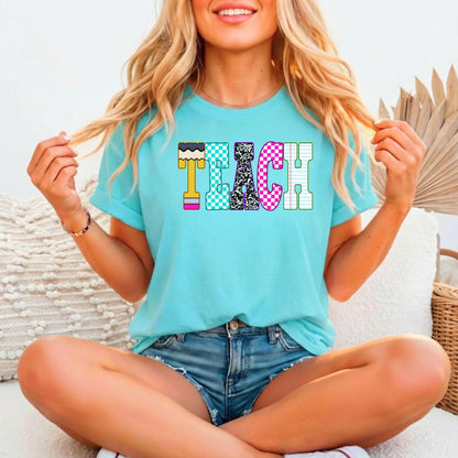 Teacher Shirt | TEACH Relaxed Fitted Graphic Tee – Educator Gift | Peanut Bubba Print Shop