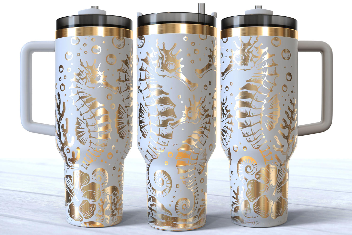 Laser Engraved Seahorse 40oz Stainless Steel Makerflo Tumbler