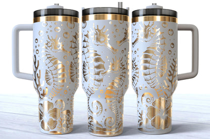 Laser Engraved Seahorse 40oz Stainless Steel Makerflo Tumbler