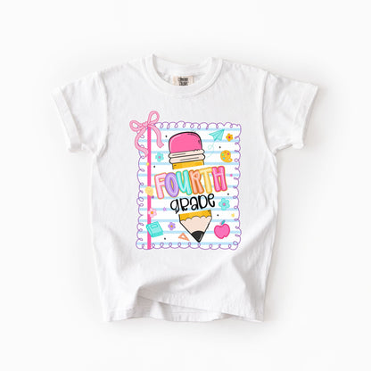 Girls Back to School Comfort Colors Tee – Pencil, Notebook & Ribbon - Pre-K to 5th Grade