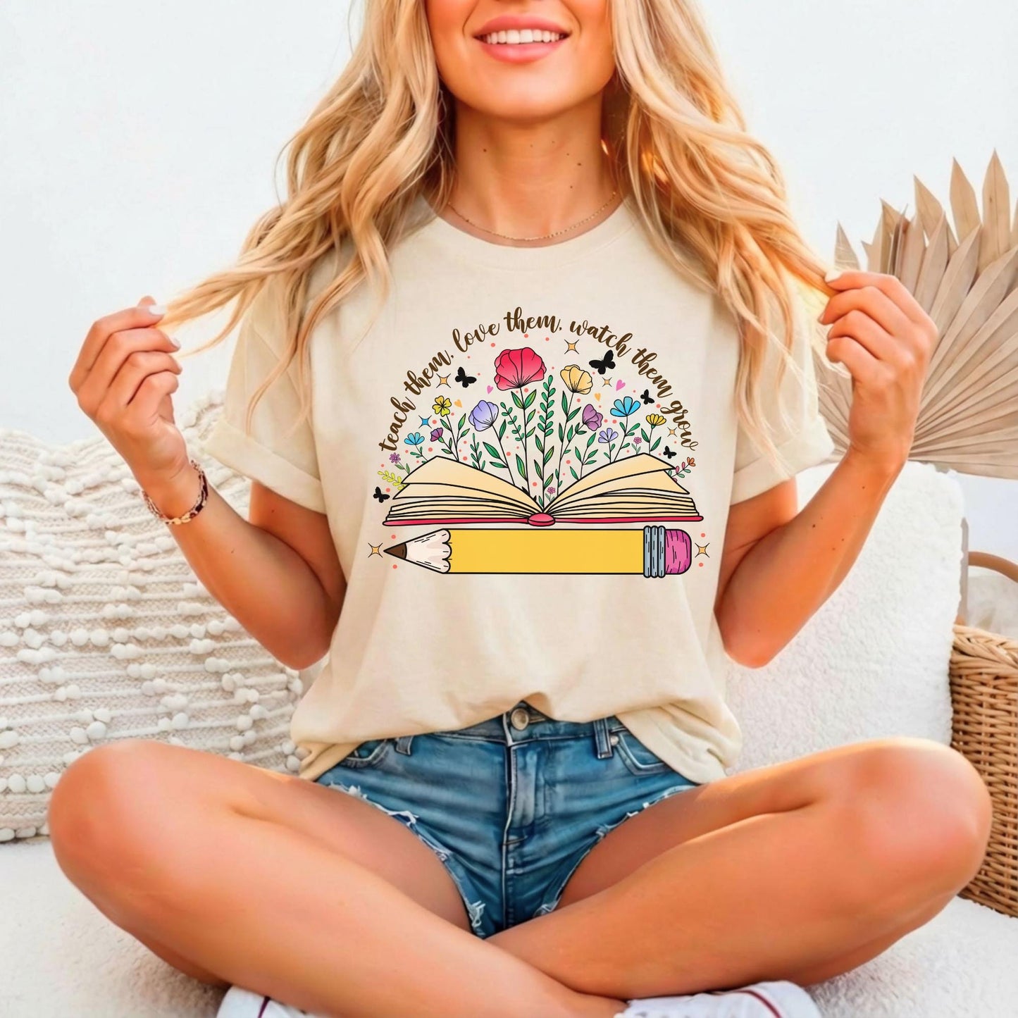 Teacher Relaxed Fitted T-Shirt, Bella Canvas 3001, Teach Love Grow, Educator Gift
